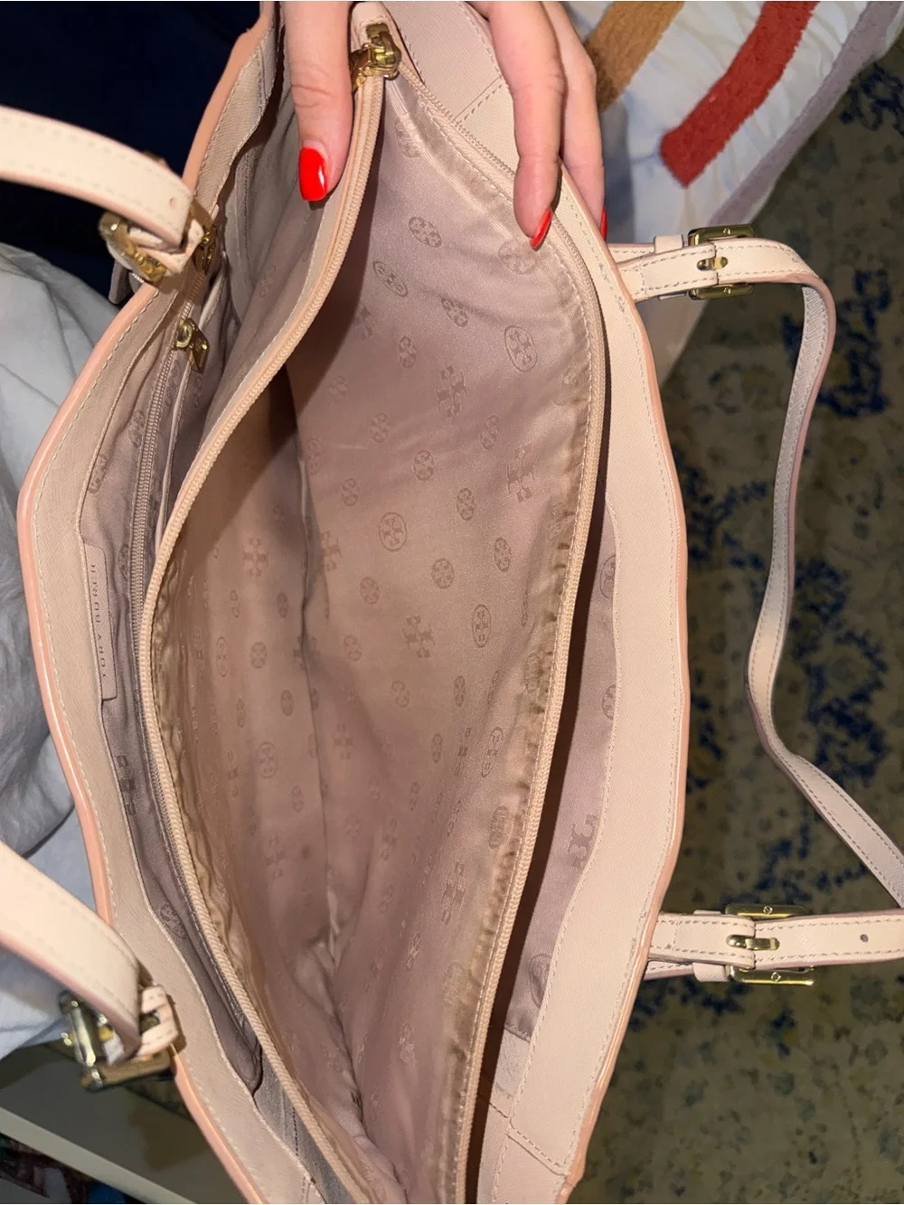 Tory Burch Blush Pink Leather Tote with Gold Hardware